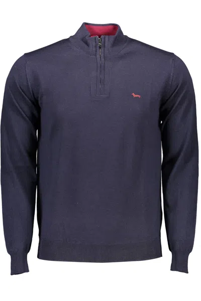 Harmont & Blaine Chic Half-zip Blue Sweater With Embroidery Detail In Blue