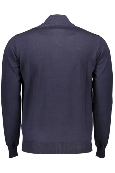 Harmont & Blaine Chic Half-zip Blue Sweater With Embroidery Detail In Blue