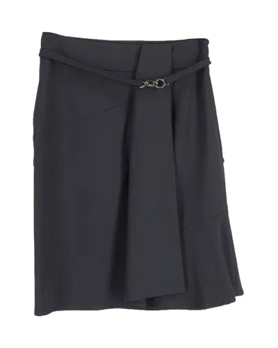 Max Mara A-line Wrap Skirt Style With Side Pleat In Black Wool In Black