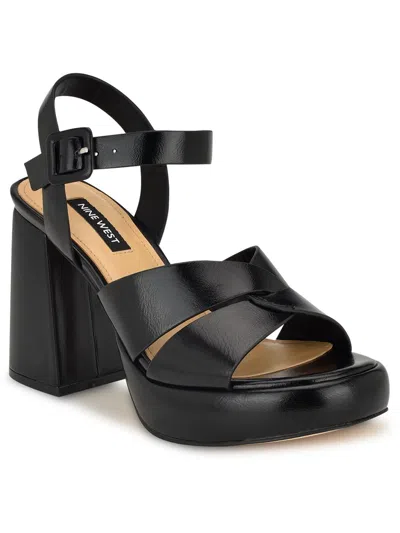 Nine West Wn Jalissa 3 Womens Faux Leather Open Toe Platform Sandals In Black