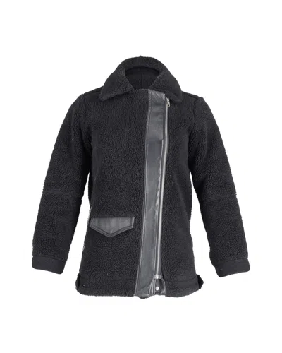 Sandro Shearling Biker Coat In Black Wool In Black