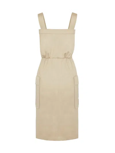 Saint Laurent Knee-lenght Saharienne Dress In Cotton Gabardine In Cream