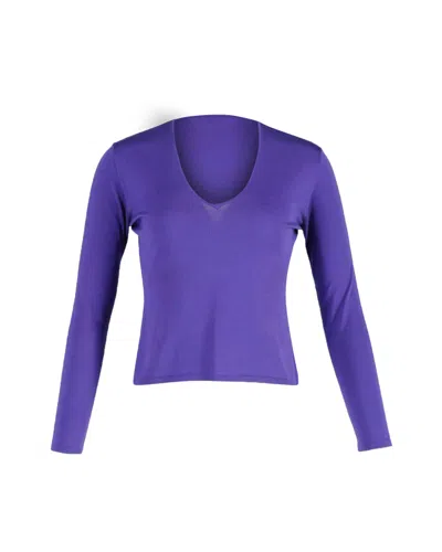 Polo Ralph Lauren Long Sleeve Top In Purple Silk In Purple