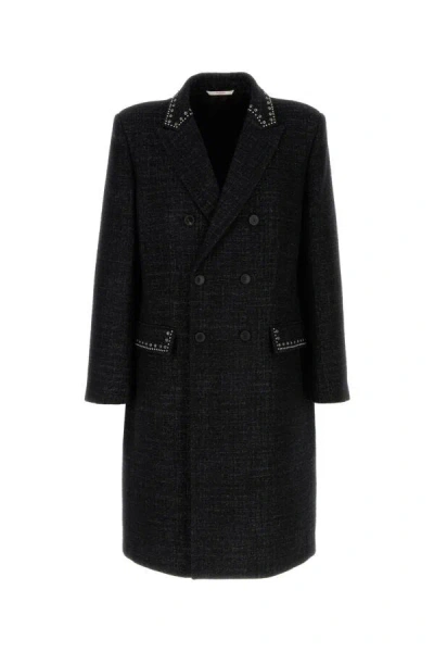 Valentino Double-breasted Wool Coat With Cabochons In Black