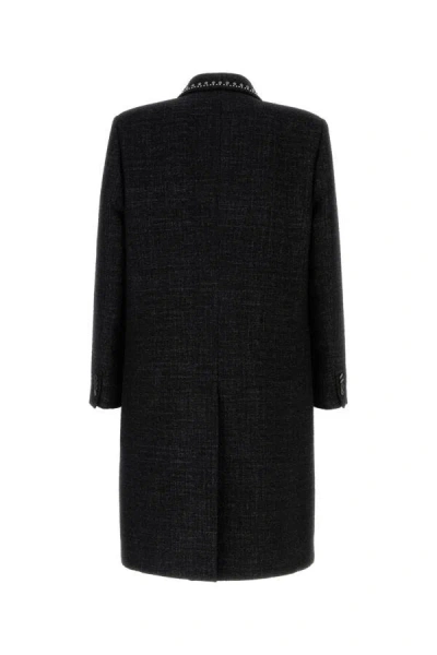 Valentino Double-breasted Wool Coat With Cabochons In Black