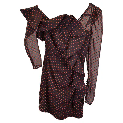 Self-portrait Plumetis One Shoulder Polka Dot Ruffled Mini Dress In Red Polyester In Red