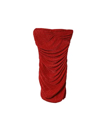 MAJE ORION RUCHED POLKA DOT MINI DRESS IN RED POLYESTER 