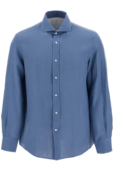 Shop Brunello Cucinelli Camicia Easy Fit In Canapa In Blue