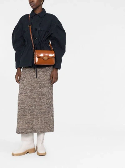 Tory Burch Robinson Spazzolato Shoulder Bag In Dark Sienna