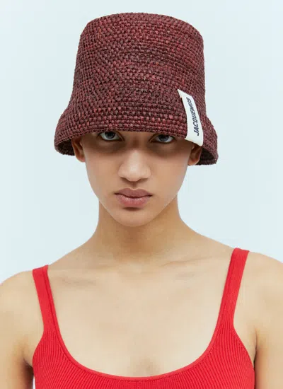 Jacquemus Le Bob Raphia Bucket Hat In Brown