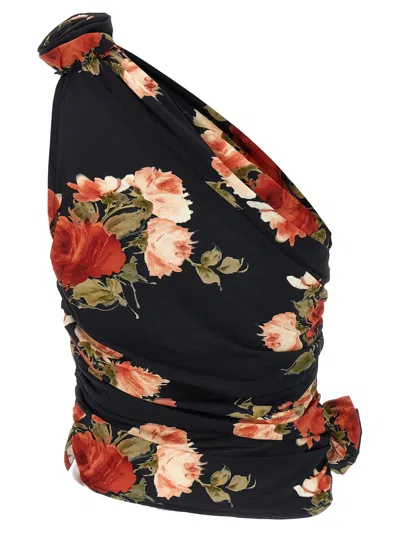Magda Butrym Draped Printed Jersey One Shoulder Top In Multicolor