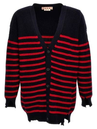 Marni Destroyed Effect Striped Cardigan In Multicolor