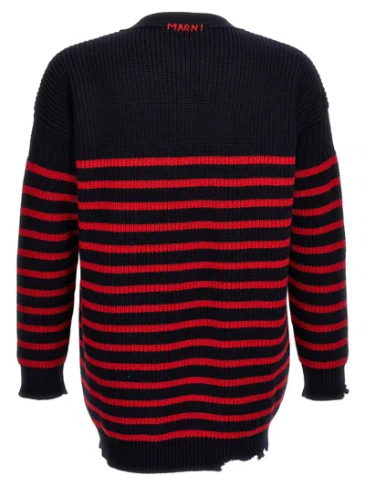 Marni Destroyed Effect Striped Cardigan In Multicolor