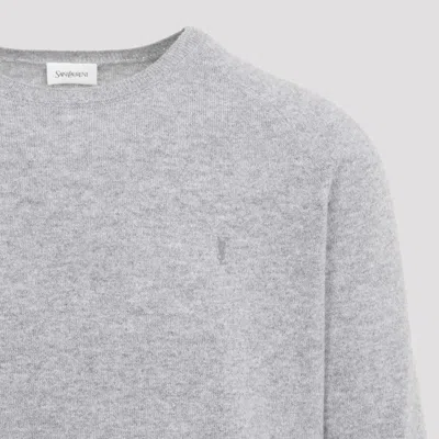 Saint Laurent Grey Crewneck Sweater With Cassandre In Cashmere Man In Grey