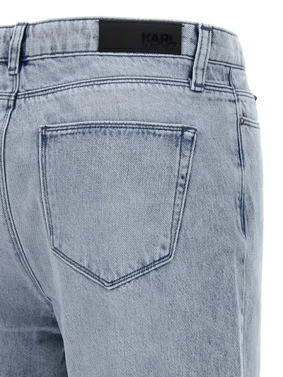 Karl Lagerfeld Crystal Embellished Fringed Denim With Pockets And Belt Loops In Blue