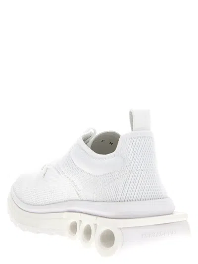 Ferragamo Nima Skin Leather Running Sneakers In White