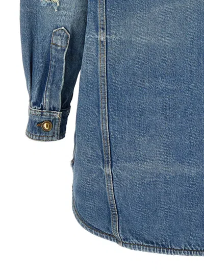 Palm Angels Distressed Logo Jacket Featuring Pockets In Blue