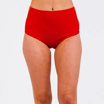 Calypsa Women's Plus Full Coverage Color Block High-waisted Bikini Bottom In Red