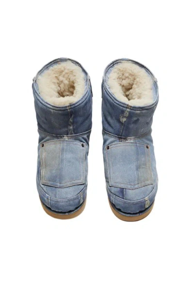 Acne Studios Blue Batter Low Print Denim Boots In Multi Blue