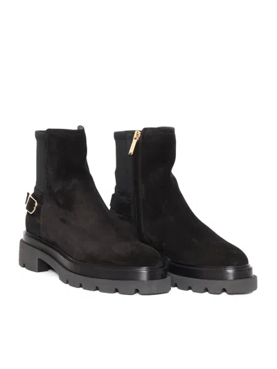 Santoni Elegant Comfort Ankle Boots With Side Buckle In Black