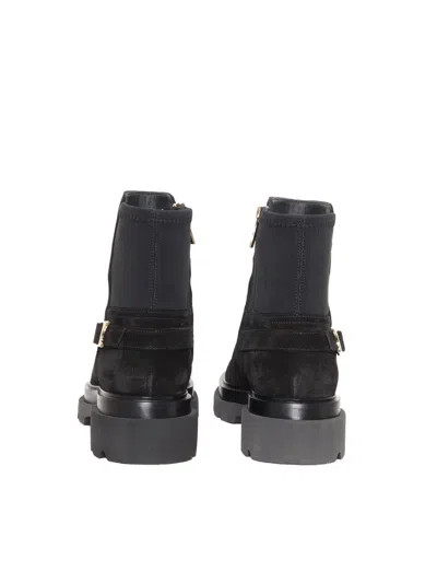 Santoni Elegant Comfort Ankle Boots With Side Buckle In Black