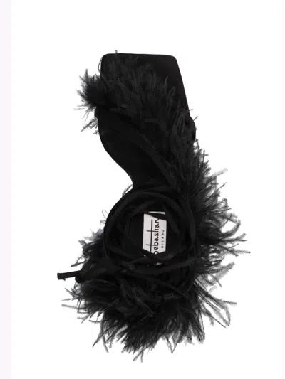Sebastian Black Feather Wrap Heels In Black