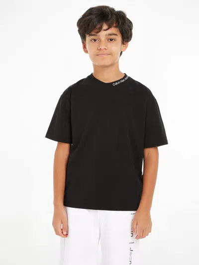 Calvin Klein Jeans Est.1978 Calvin Klein Boys Neck Embroidered Relaxed T-shirt In Black