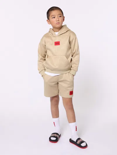 Hugo Boss Monogram-pattern Track Shorts In Beige