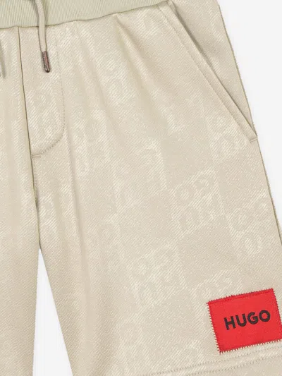 Hugo Boss Monogram-pattern Track Shorts In Beige
