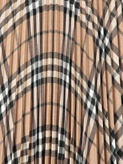 Burberry Wool Blend Pleated Check Skirt Skirts Beige In Beige