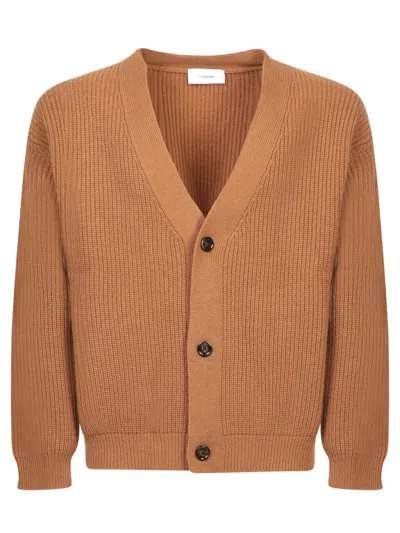 Lardini Virgin Wool-cashmere Cardigan In Brown