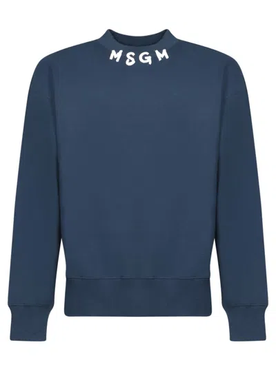 Msgm Logo Blue Crewneck Sweatshirt In Blue