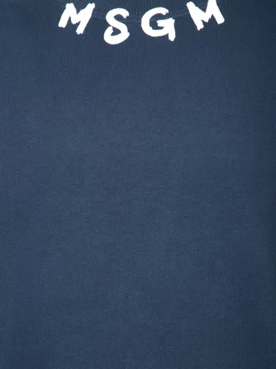 Msgm Logo Blue Crewneck Sweatshirt In Blue
