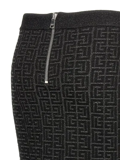 Balmain Women's Monogram Glitter Midi Skirt In Black