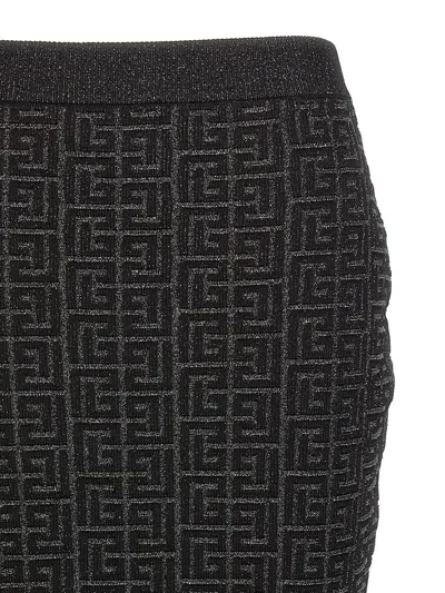 Balmain Women's Monogram Glitter Midi Skirt In Black