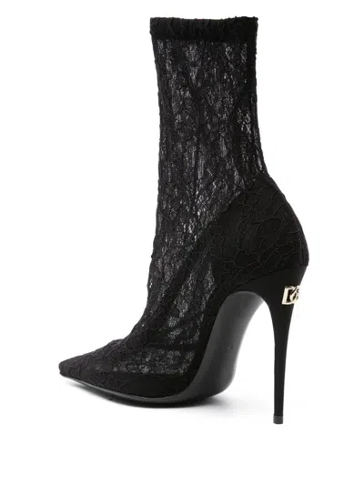 Dolce & Gabbana Fabric Ankle Boots In Black