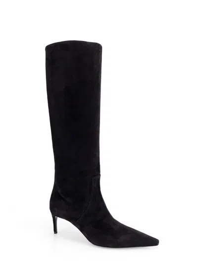 Dolce & Gabbana Black High Boots With Dg Logo In Suede Woman In Black