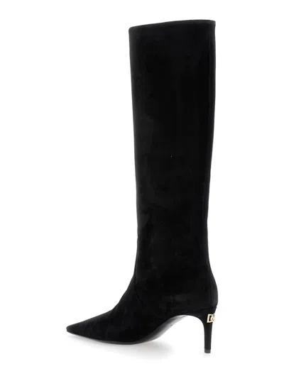 Dolce & Gabbana Black High Boots With Dg Logo In Suede Woman In Black