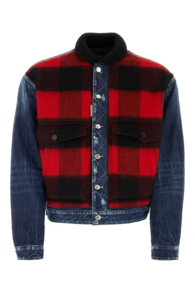 Shop Dsquared2 Jeans And Check Pattern Jacket In Blue