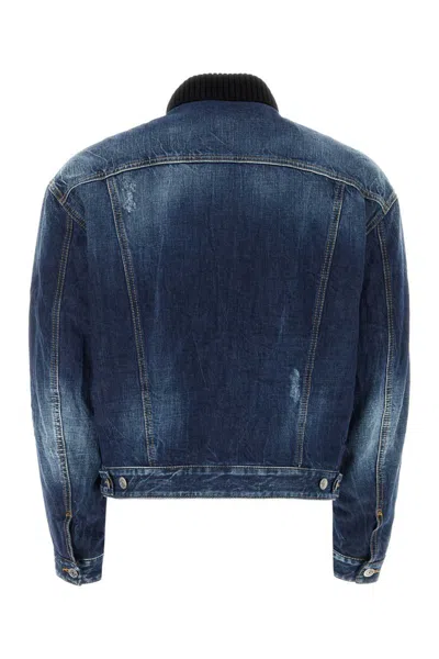 Dsquared2 Check-printed Button-up Denim Jacket In Blue
