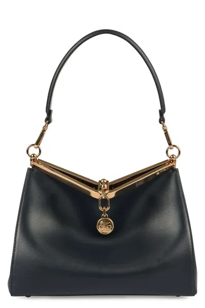 Etro Womens Black Vela Medium Leather Shoulder Bag In Blue