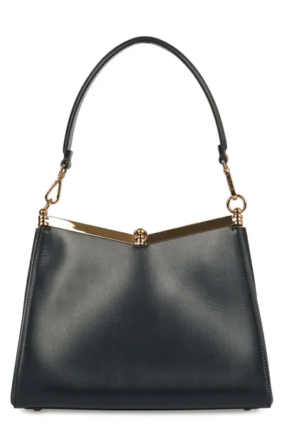 Etro Womens Black Vela Medium Leather Shoulder Bag In Blue