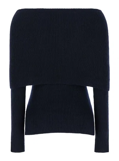 Fabiana Filippi Maxi Collar Ribbed Knit Pullover In Blue