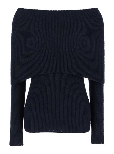 Fabiana Filippi Maxi Collar Ribbed Knit Pullover In Blue