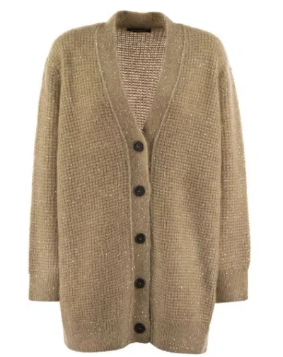 Fabiana Filippi Over Cardigan With Micro Sequins In Brown