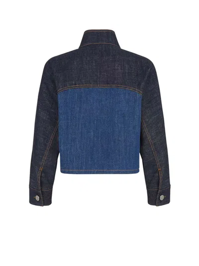 Shop Fendi Two-tone Denim Cropped Jacket In Poseidon