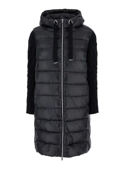 Herno Long Black Hooded Coat In Nylon Woman In Black