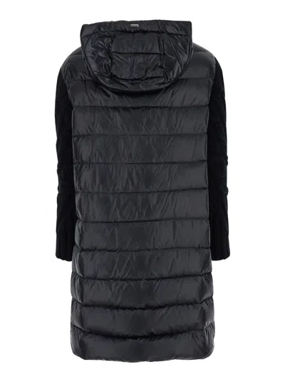 Herno Long Black Hooded Coat In Nylon Woman In Black