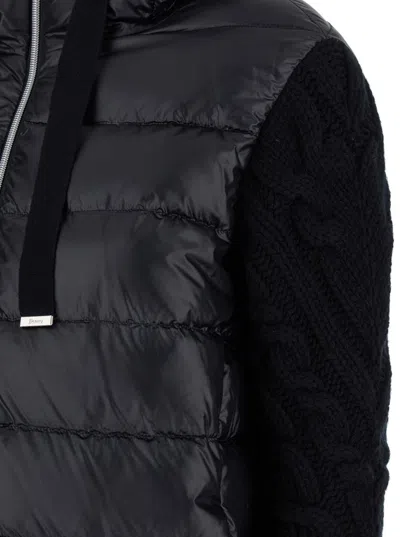 Herno Long Black Hooded Coat In Nylon Woman In Black