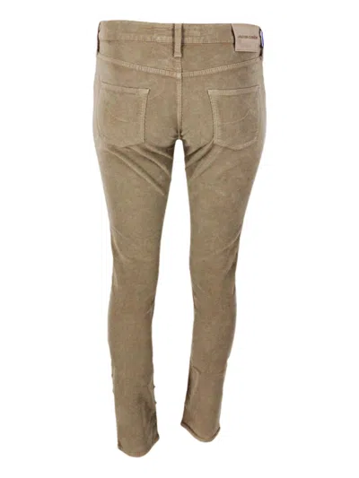 Jacob Cohen Kimberly Trousers With Cigarette Cuts In Soft Velvet A Thousand Lines With 5 Pockets In Brown